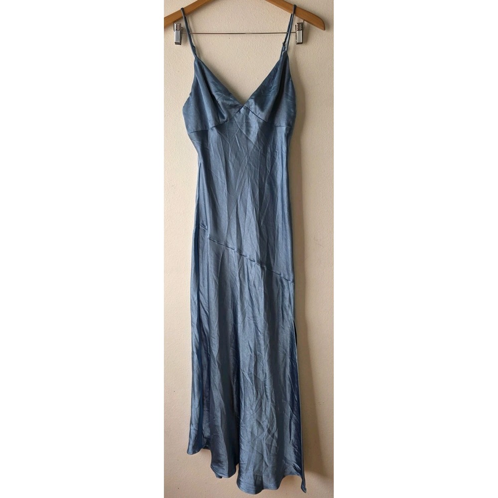 NWT Selfie Leslie Downtown Cami Strap Front Split Midi Slip Dress Blue Formal Md - Picture 4 of 12